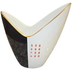 Vintage Noritake Ikebana Vase Japan Black White Gold Trim